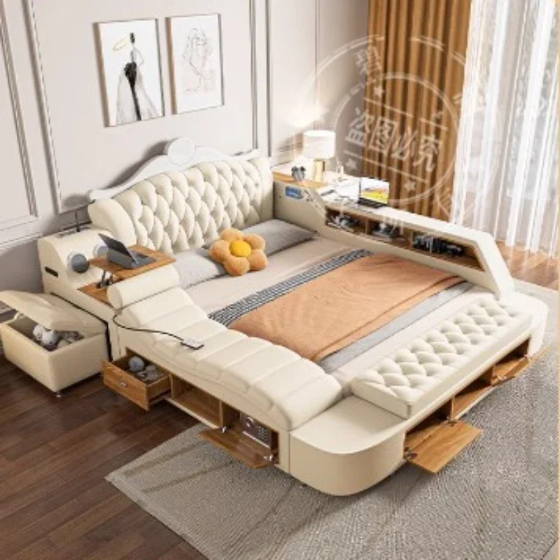 Storage Frame Double Bed Headboard With Drawers Luxury King Size Multifunction Bed Massage Chair Cama De Casal Bedroom Furniture