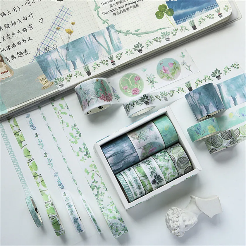 Imagem -04 - Retro Forest Adesivos e Flor Washi Tape Scrapbook Masking Washitape Grupo Papel de Livro de Mão Decoração Bonito do Diário Estacionário 10rolls