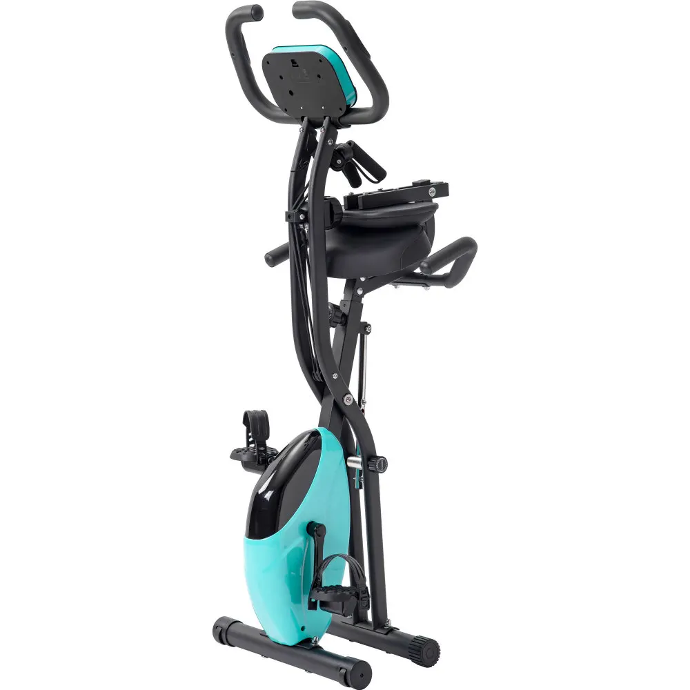 Magnetic Folding X Bike 16 Level Resistance Upright and Recumbent Exercise Bike with Arm Bands Backrest LCD Display Fitness Bike