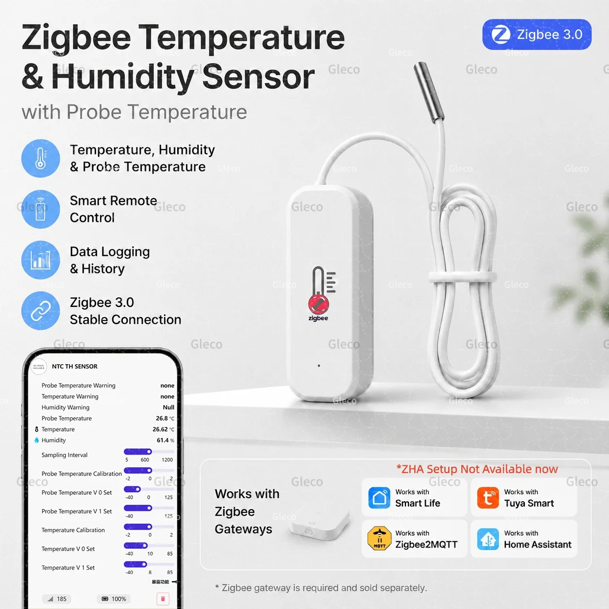 Zigbee/WLAN Temperatur- und Feuchtigkeitssensor Sonde Thermometer Smart Home Automation Aquarium Kühlschrank Wein Für Zigbee2mqtt TUYA Hub