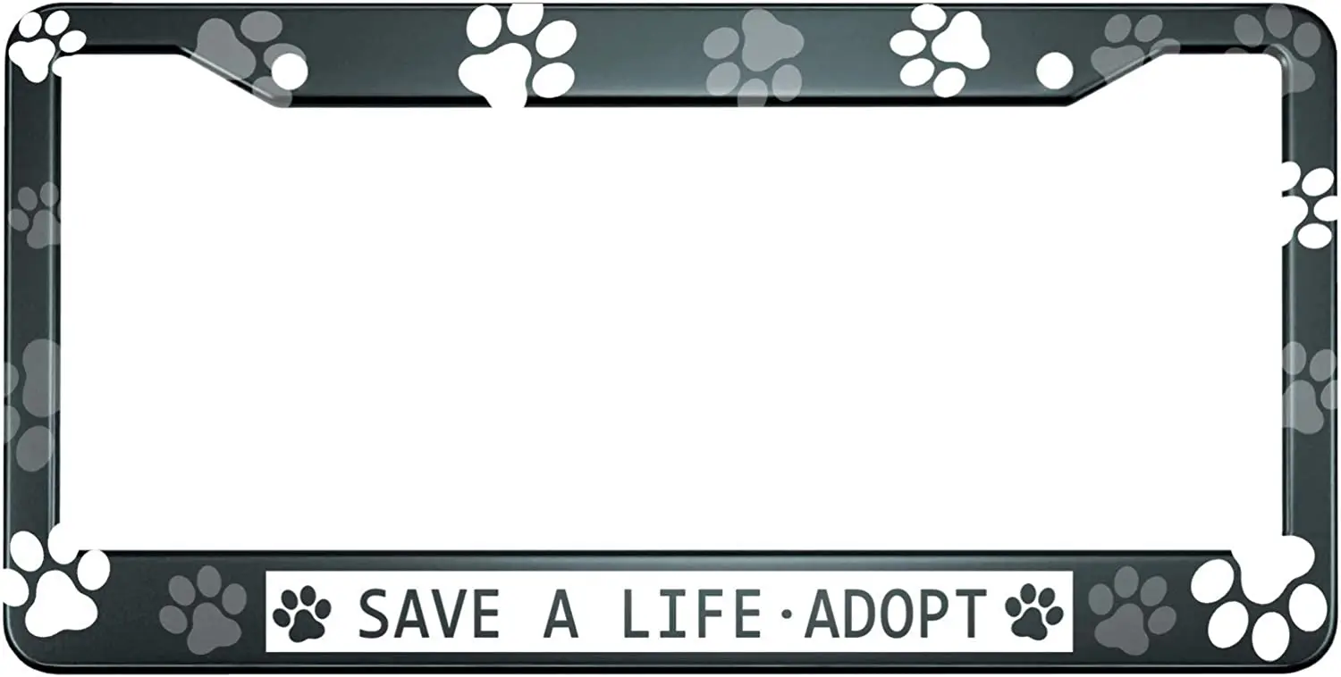 Save A Life Adopt License Plate Frame Blank Paw Print Dog Cat Metal License Plate Cover Car Tag Frame for US Vehicles Standard