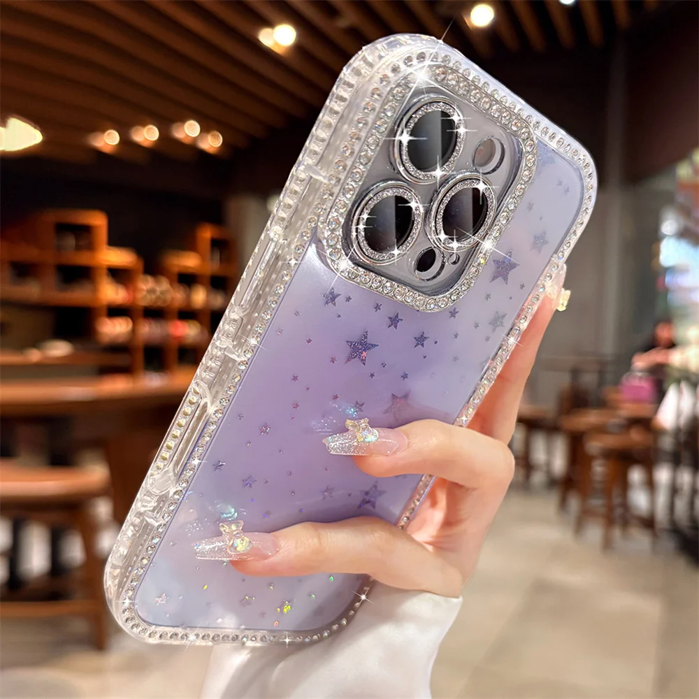 بريق حجر الراين التدرج لون الحلوى واضح قضية الهاتف آيفون 17 16 15 14 13 12 برو ماكس كاميرا حماية غطاء لامع