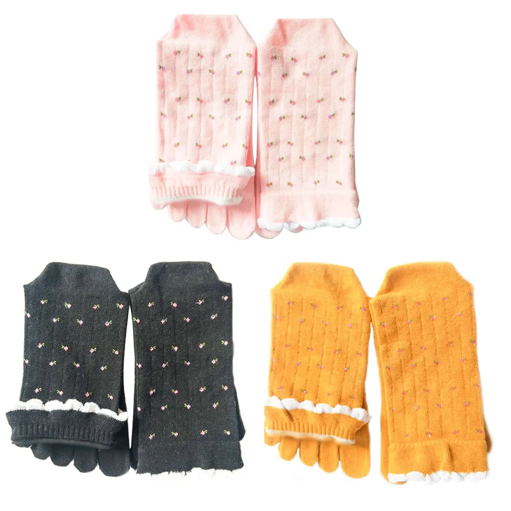 

3pcs Floral Mid-Tube Toe Socks Cotton Breathable Women Female Boot Ankle Five Toes Separating Gift For Family Friends Lovely