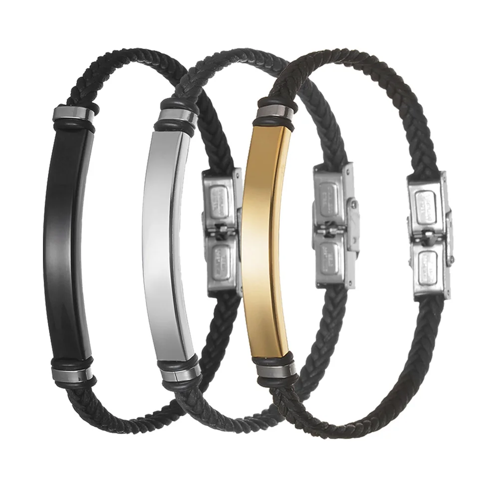Classic Imitation Leather Bracelet Women's Fried Dough Twists Woven Bracelet Lovers' Stainless Steel Jewlery Wholesale KAH431