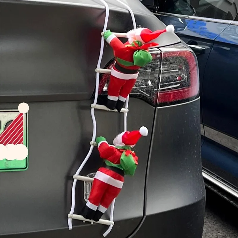 Decoração de carro de natal, teto traseiro, escada criativa, pingente de papai noel, boneca de chaminé personalizada, ornamento de atmosfera, adereços de festa