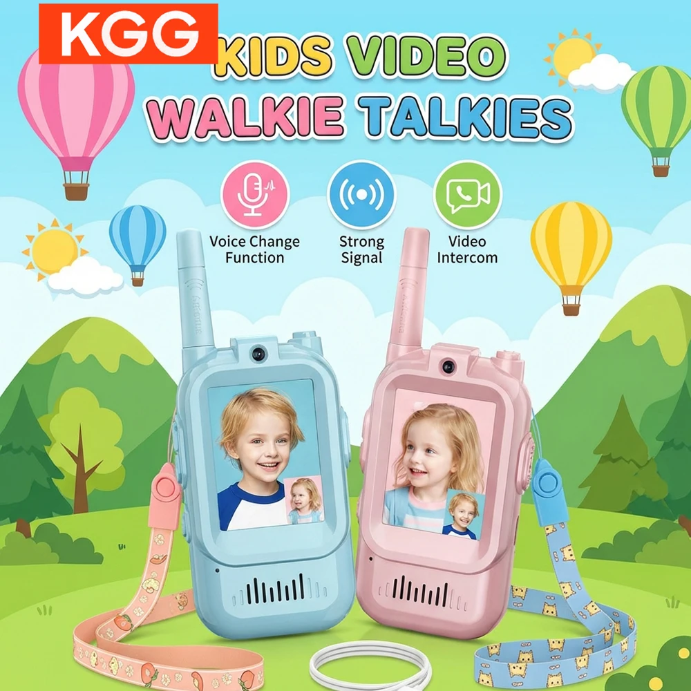 Kids Video Walkie Talkie, 2 Pack Rechargeable with Intercom, Indoor Outdoor Toys for Camping Hiking, Age 3-12 Gift