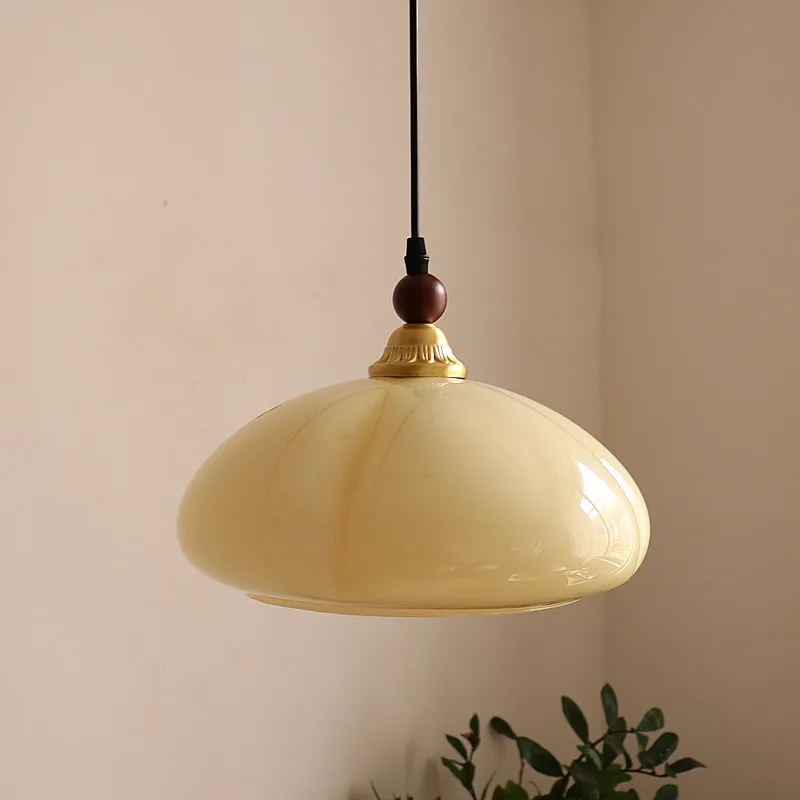 Japanese Style Retro Pumpkin Shaped Pendant Light Glass Lampshade  Living Room Bedroom Dining Hall Study Decoration Hanging Lamp