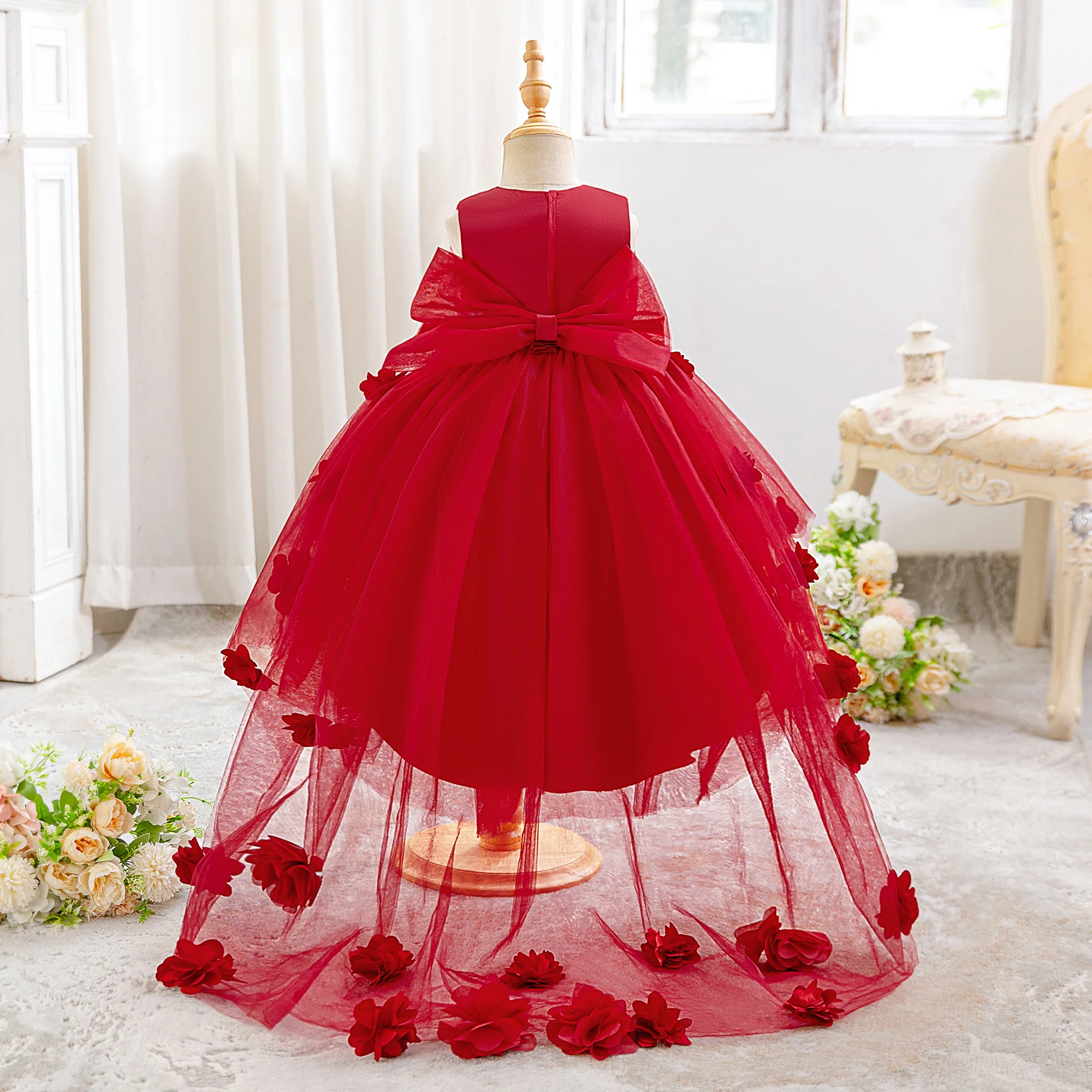 Elegant Flower Baptism Party Baby Girls Dress Christmas Costemu Toddler 1st Birthday Wedding Princess Dress Girl Bridesmaid Gown
