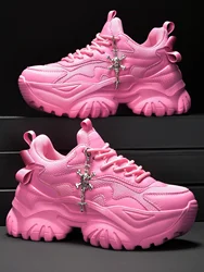 Women's outdoor four seasons fashion casual shoes lightweight thick pink high heels Halloween punk style women's sneakers