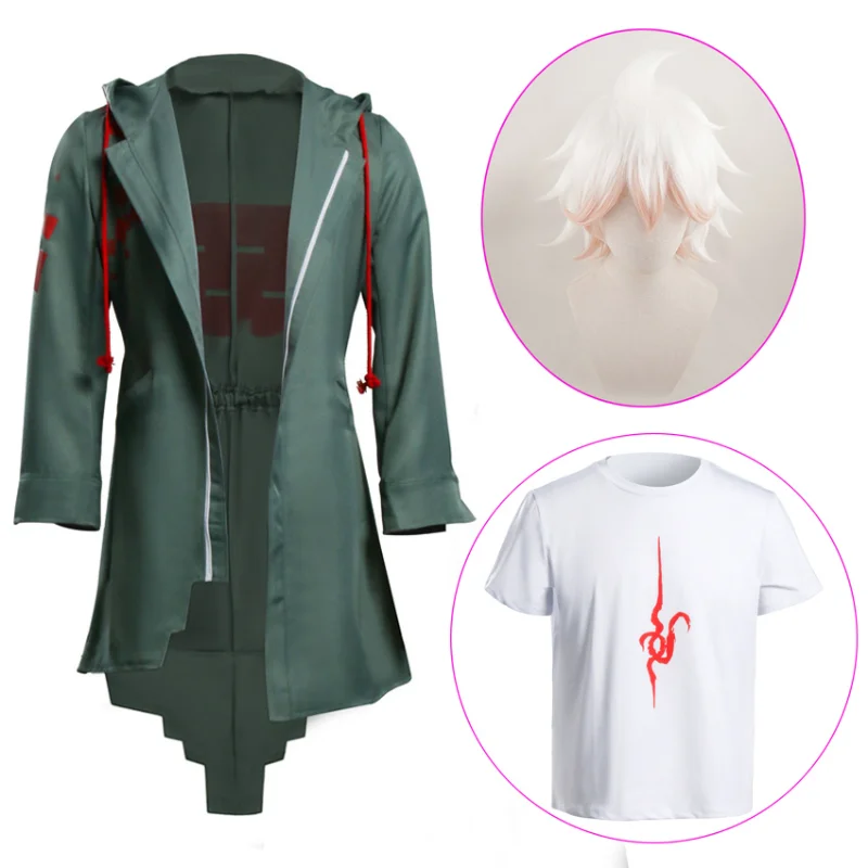 Anime danganronpa nagito komaeda cosplay trajes de halloween para homens peruca role play roupas festa uniforme jaqueta camiseta terno