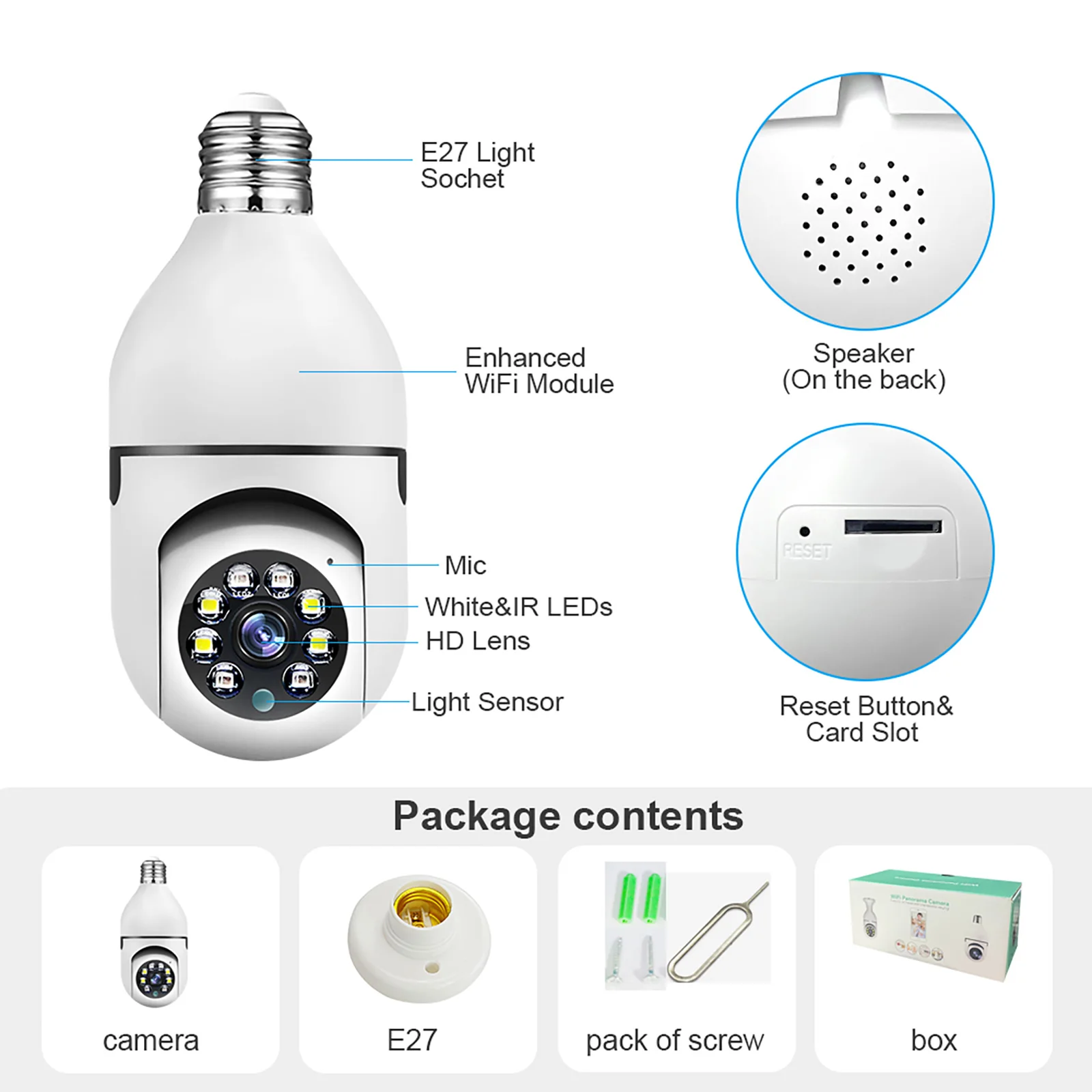 Lampadina E27 Telecamera di sorveglianza Wifi Monitoraggio umano automatico Visione notturna wireless Zoom HD Telecamera Wi-Fi per monitor di sicurezza interna