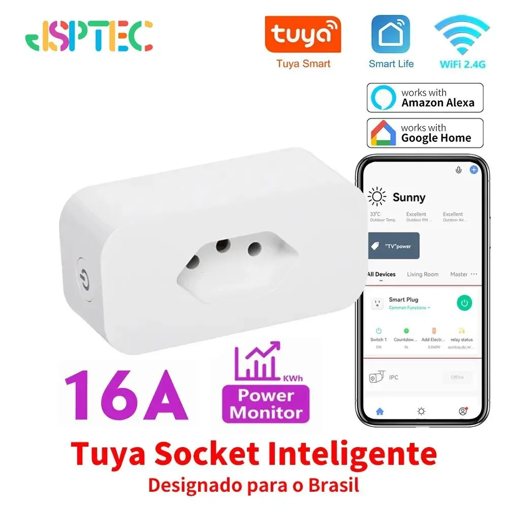 Tuya EWeLink 16A Brazil Standard WiFi Smart Plug with Power Monitor Smart Life APP Smart Socket Voice Work for Google Home Alexa