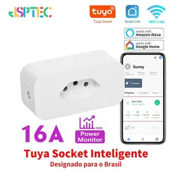 Tuya EWeLink 16A Brazil Standard WiFi Smart Plug with Power Monitor Smart Life APP Smart Socket Voice Work for Google Home Alexa