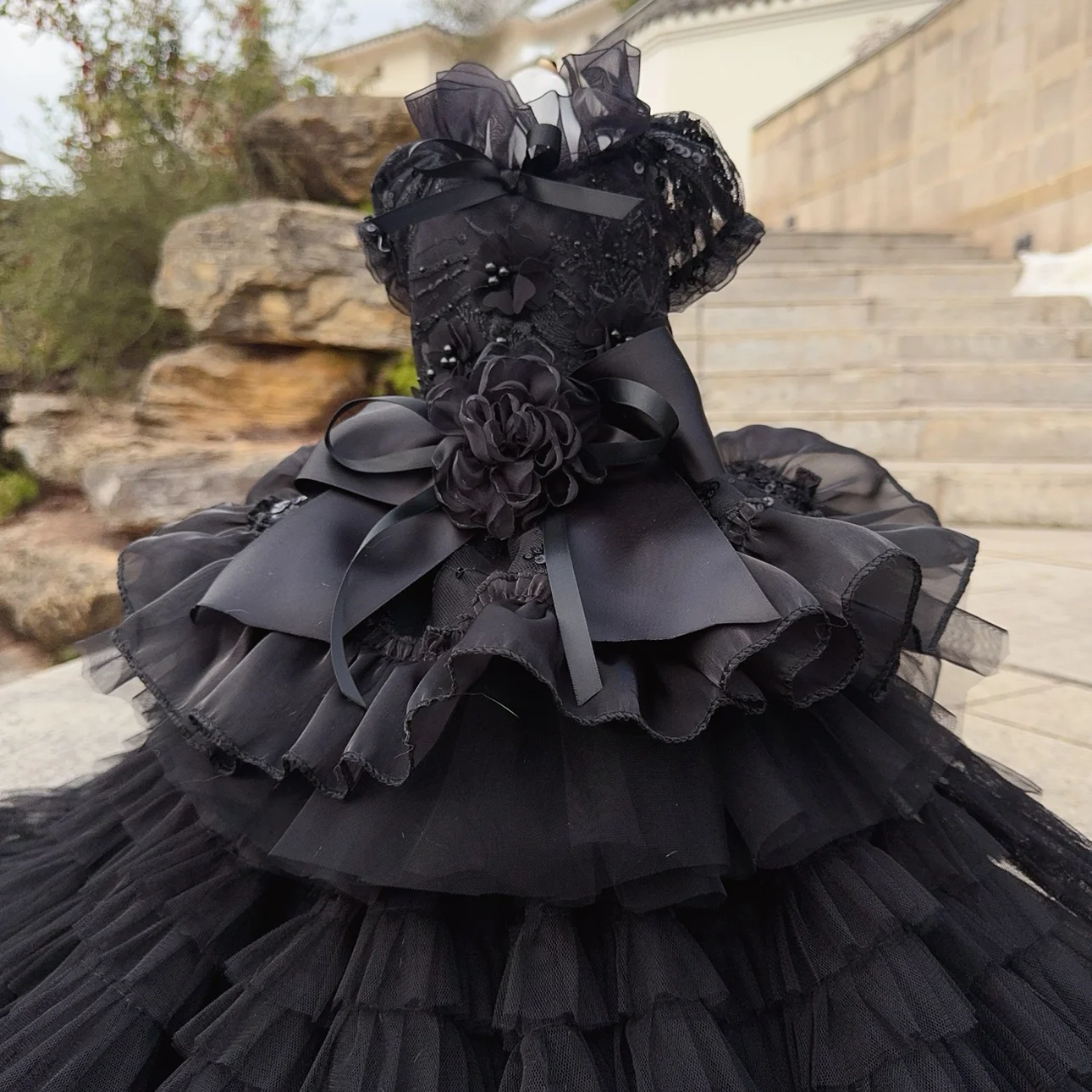 Hondenkleding Hondenjurk met afneembaar voor foto bruiloft verjaardag vakantie cadeau gotische kanten strik Kostuum voor hondenbenodigdheden