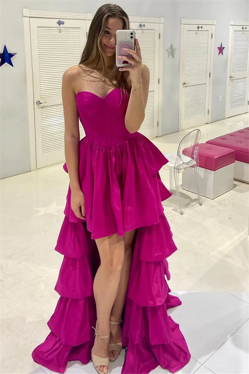 Jessica Purple Off-the-shoulder Prom Dresses Taffeta Is Layered High And Low Evening Dresses Formal Occasions Cocktail Dresses