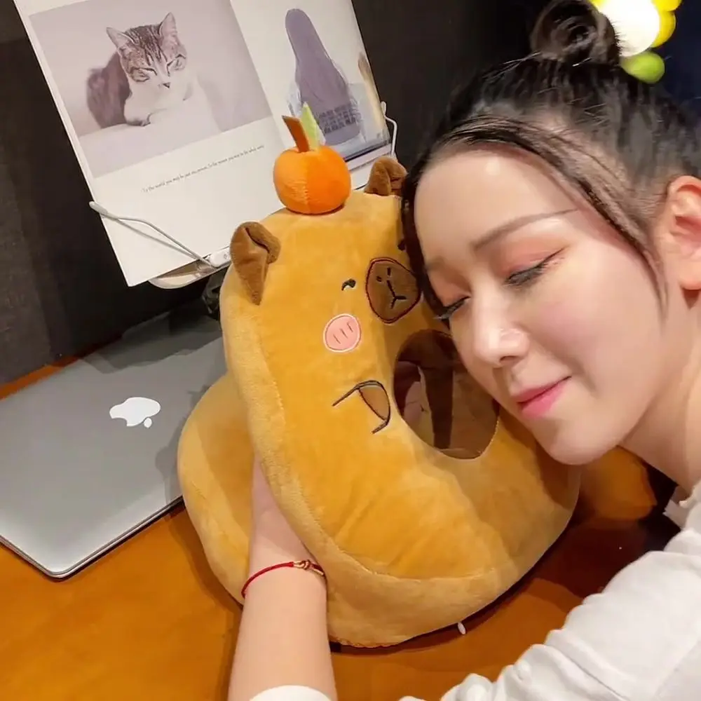 

Double-sided Capybara Office Nap Pillow Super Soft Keep Warm Hand Warmer Pillow Plush&Ice Silk Stuffed Capybara Neck Pillow