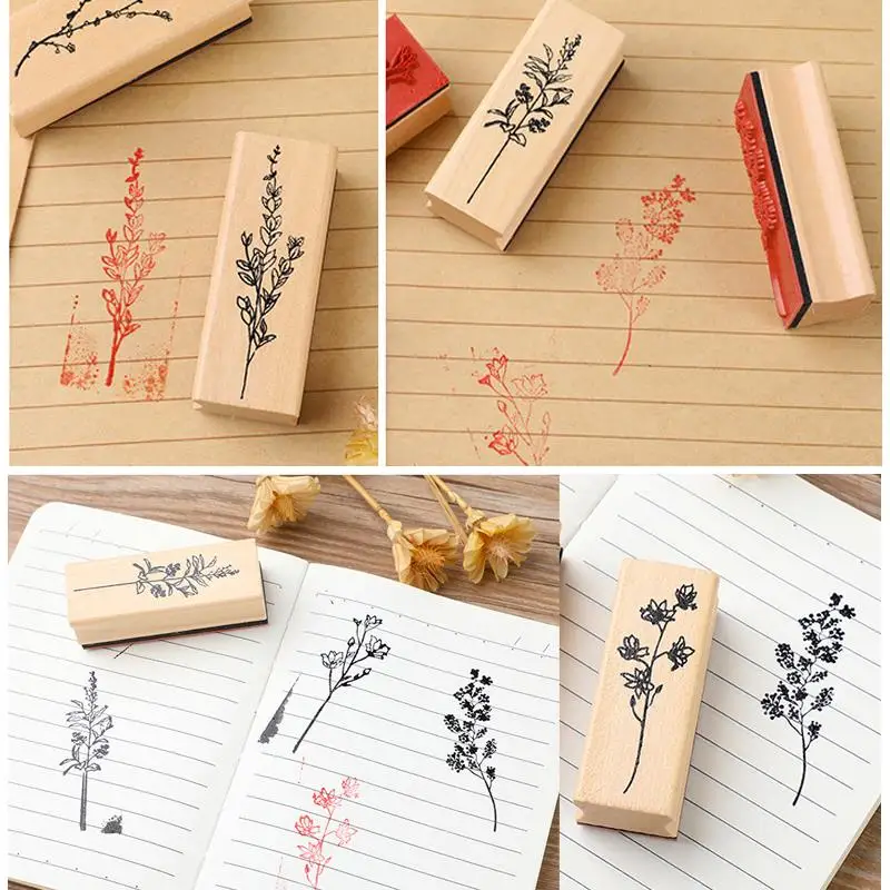 Wooden Vintage Grass Plants Rubber Stamps Seal DIY Craft Creative Flowers Arts Stamps Scrapbook Decoration Making Tool