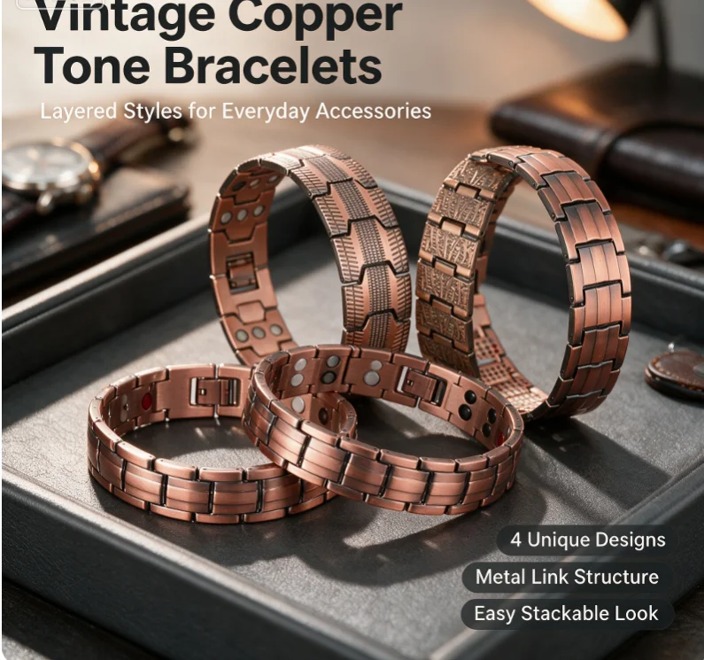 Men Copper Plating Bracelet For Men Ancient Bronze Magnetic Link Bracelets Health Energy Germanium Magnetic Bracelet Jewelry
