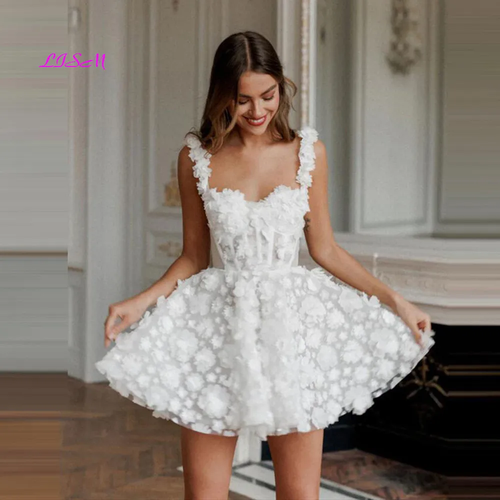 Mini vestido de baile branco com bordado de renda, vestido sem mangas, cinta de espaguete, vestidos curtos, festa noturna