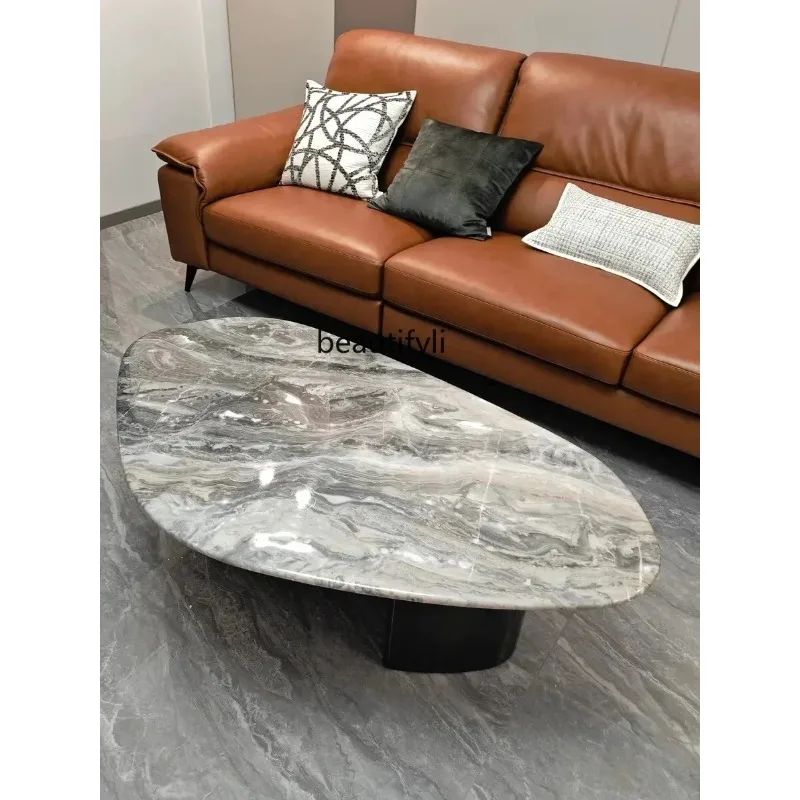 A07 V الراقية غرفة المعيشة طاولة القهوة الحجرية الفاخرة مزيج مصمم شقة صغيرة طاولة القهوة الرخامية #3