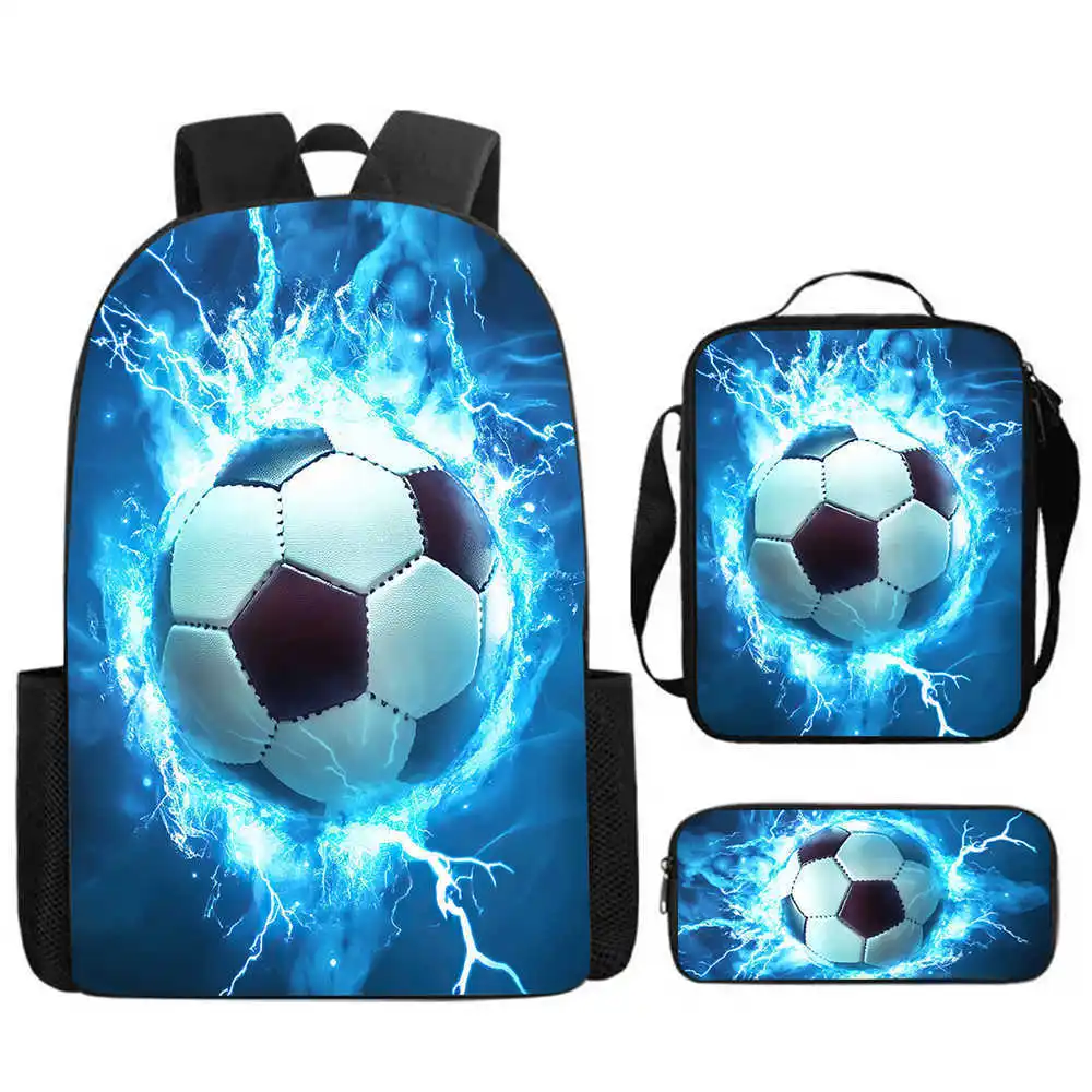 Popular Youthful Funny Cool football 3D Printed 3pcs/Set Student Travel bags Laptop Daypack Backpack Lunch Bag Pencil Case