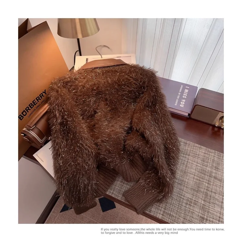 

Высококачественный вязаный кардиган с двойной молнией, женский новый мягкий восковой топ с длинными рукавами