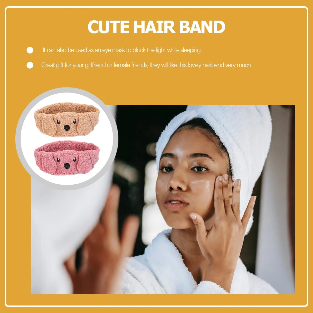 

2Pcs Face Washing Headband Makeup Hairband Stretchy Soft Elastic Comfortable Adjustable for Spa Bath Daily Use Lovely Girl