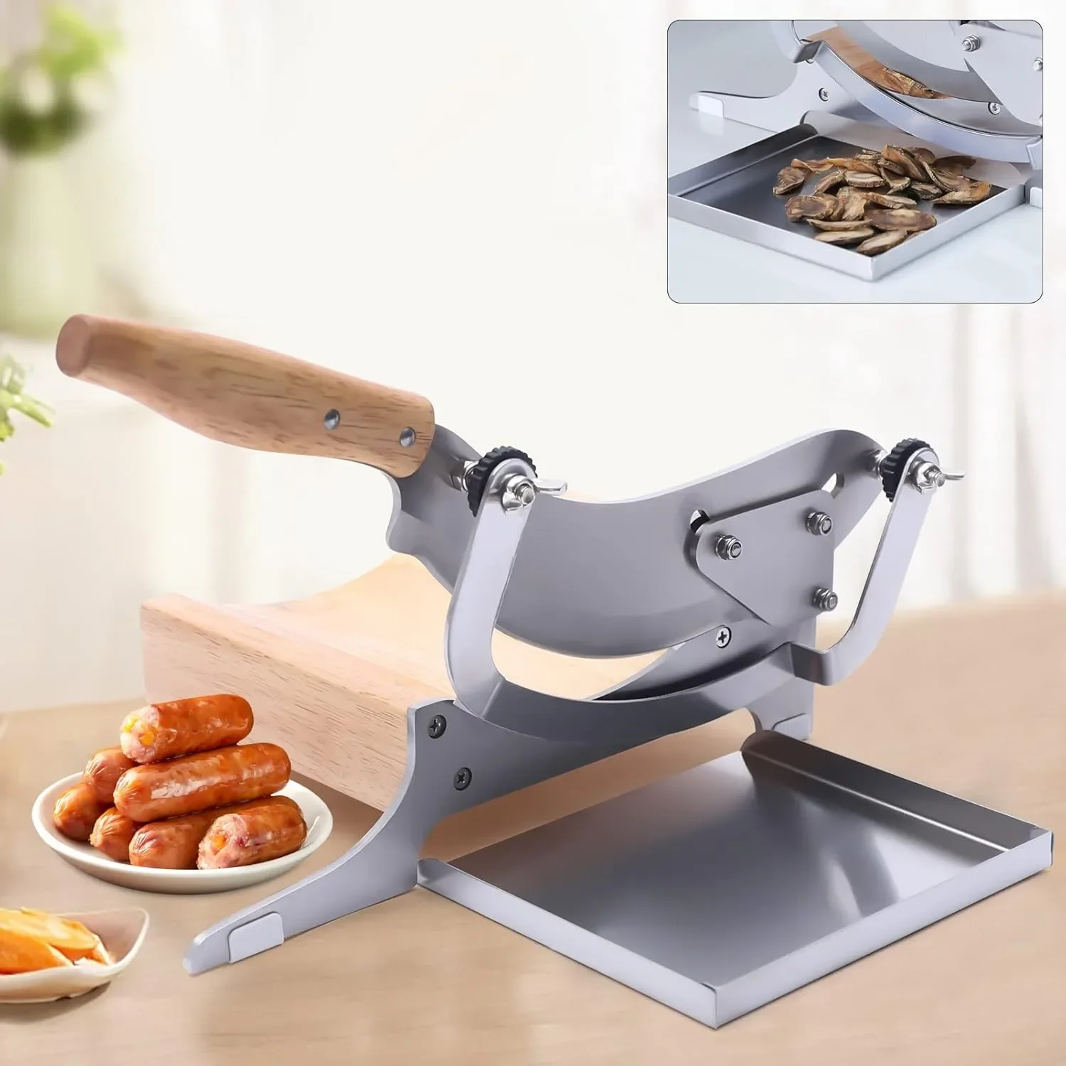 

Manual Chinese Medicine Slicer Stainless Steel Cutter Machine With Adjustable Thickness Baffle And Rubber Wooden Base