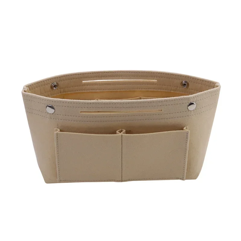 Lazyer Women Portable Solid Color Felt Multi Pockets Cosmetic Handbag Storage Organizer Girls Make Up Bags