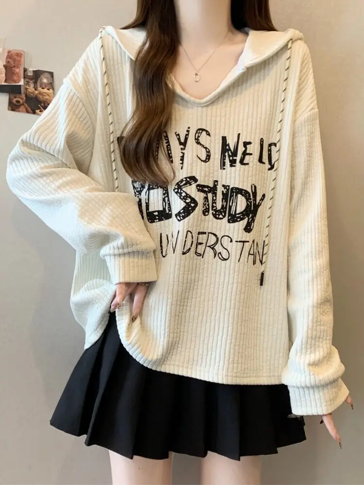 

Loose Women's Hoodie Spring Fashion 2026 plus Size Conceals Belly Unique Attractive Top Comfortable V-Neck Long Sleeve Crewneck