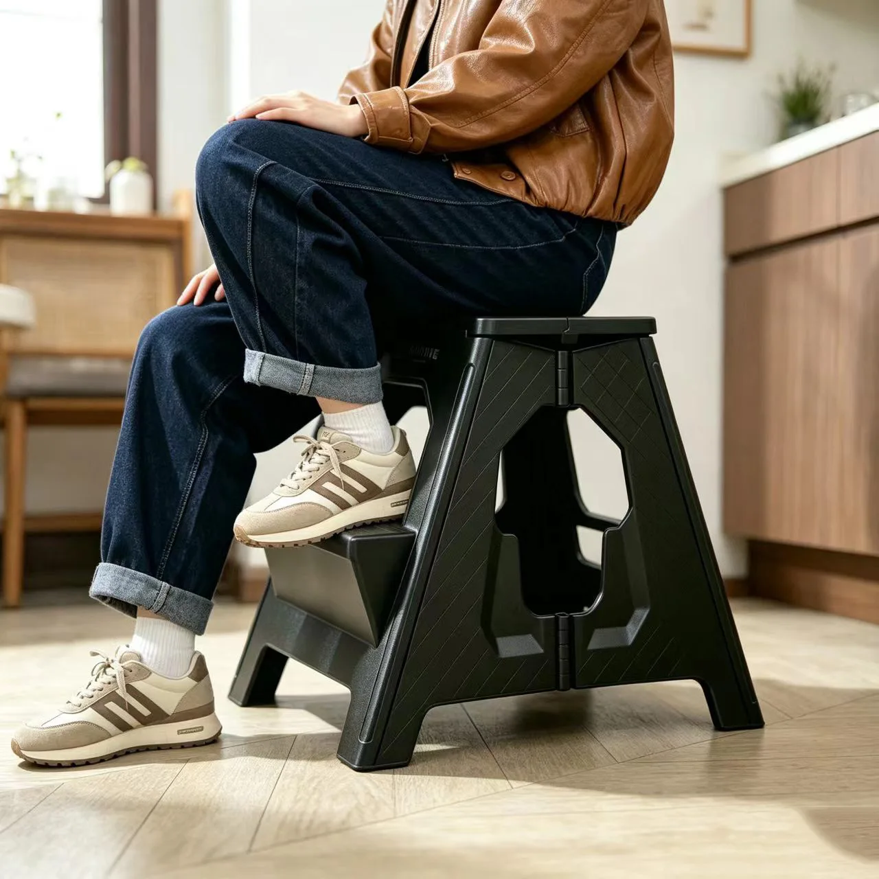 Folding Ladder Step Stool Portable 2 Step Thickened Foldable Plastic Stool Home Kitchen Camping Durable Non Slip Furniture New