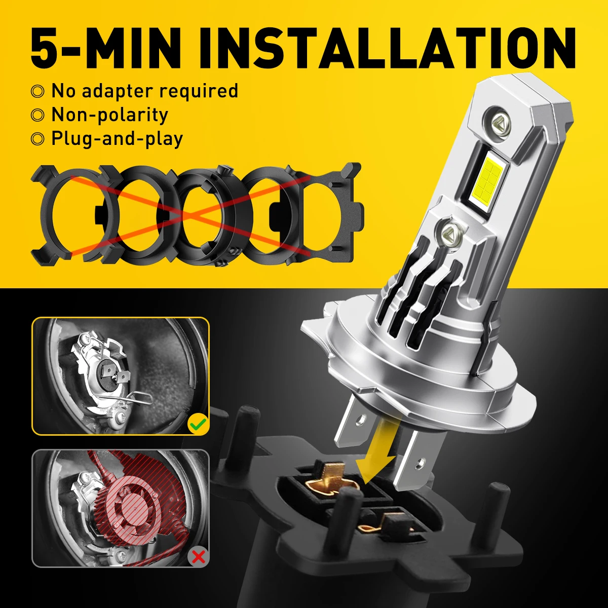 AUXITO 2Pcs Canbus H7 LED Bulb 1:1 Mini Size Head Lamp Wireless 20000LM 100W LED Turbo Headlight Light 6500K White Automobile - Image 6