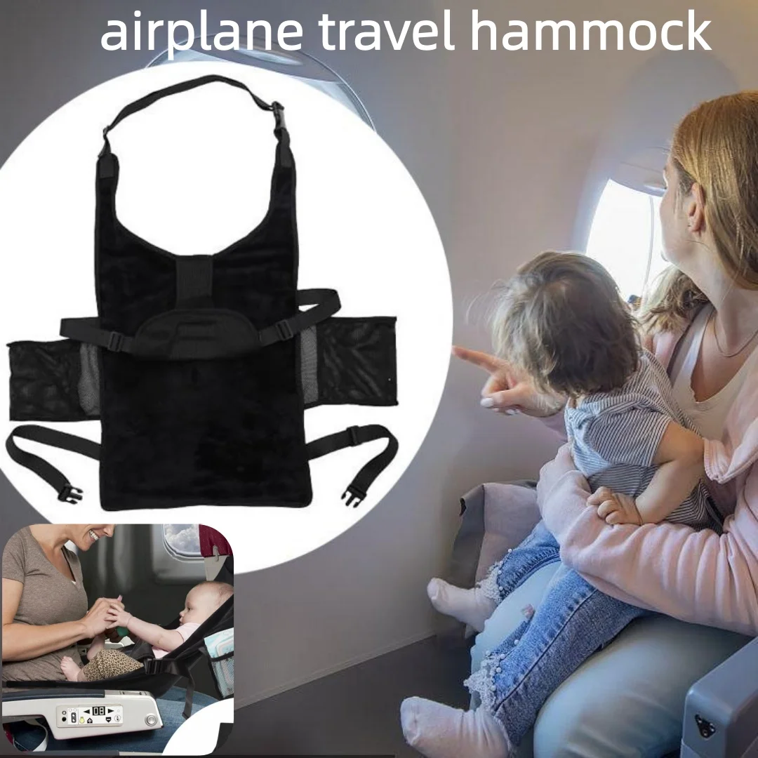 Kids Airplane Seat Extender with Side Pocket Portable Travel Bed Baby Car Sleep Crib Hammock with Foot Rest for Air Travel