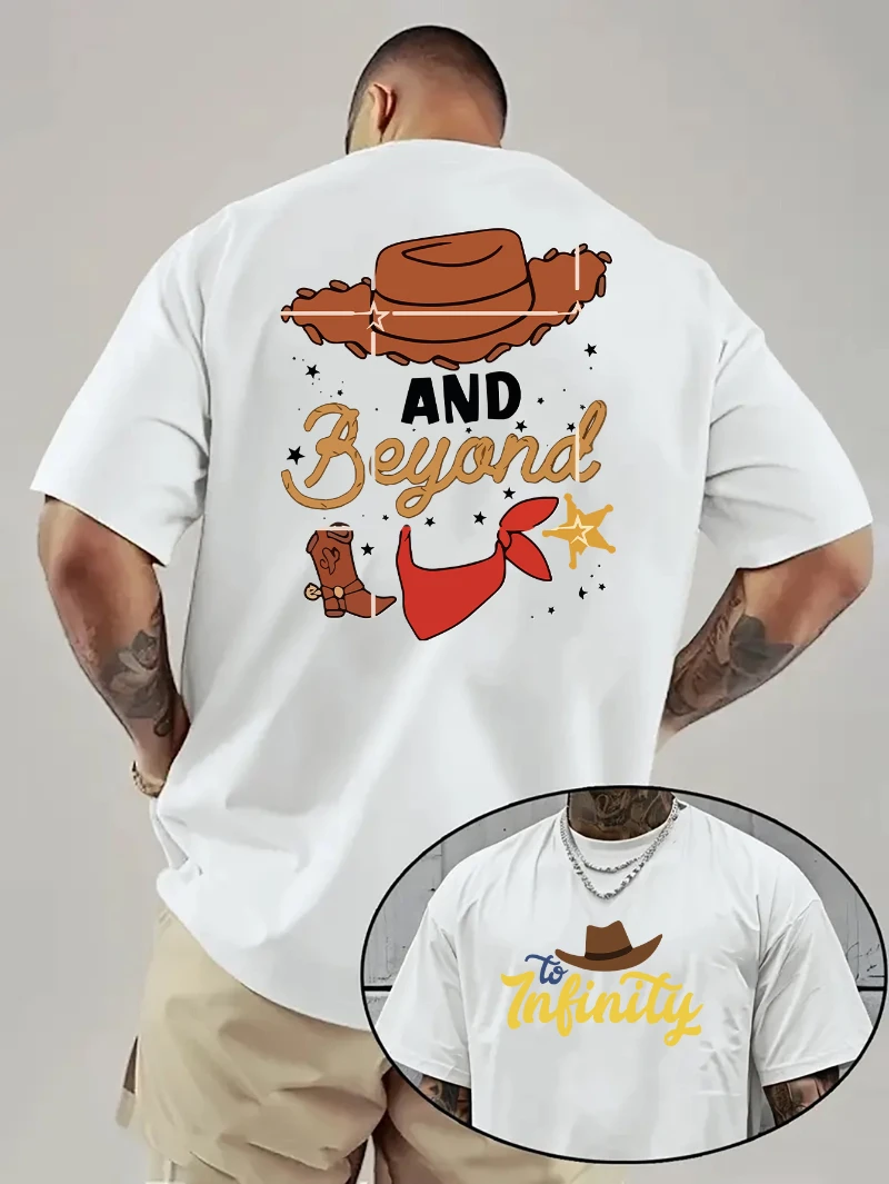 

Men's and Women's Toy Story Woody and Buzz Lightyear Pattern T-shirt - Denim Hat and Infinite Symbol Printed Cotton Short Sleeve