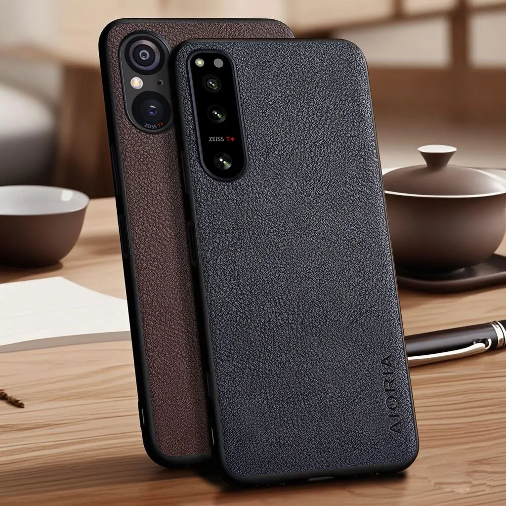 Funda para Sony Xperia 5 V IV III II Xperia Pro I, Funda de piel sintética vegana con textura de lichi para Sony Xperia 5 V