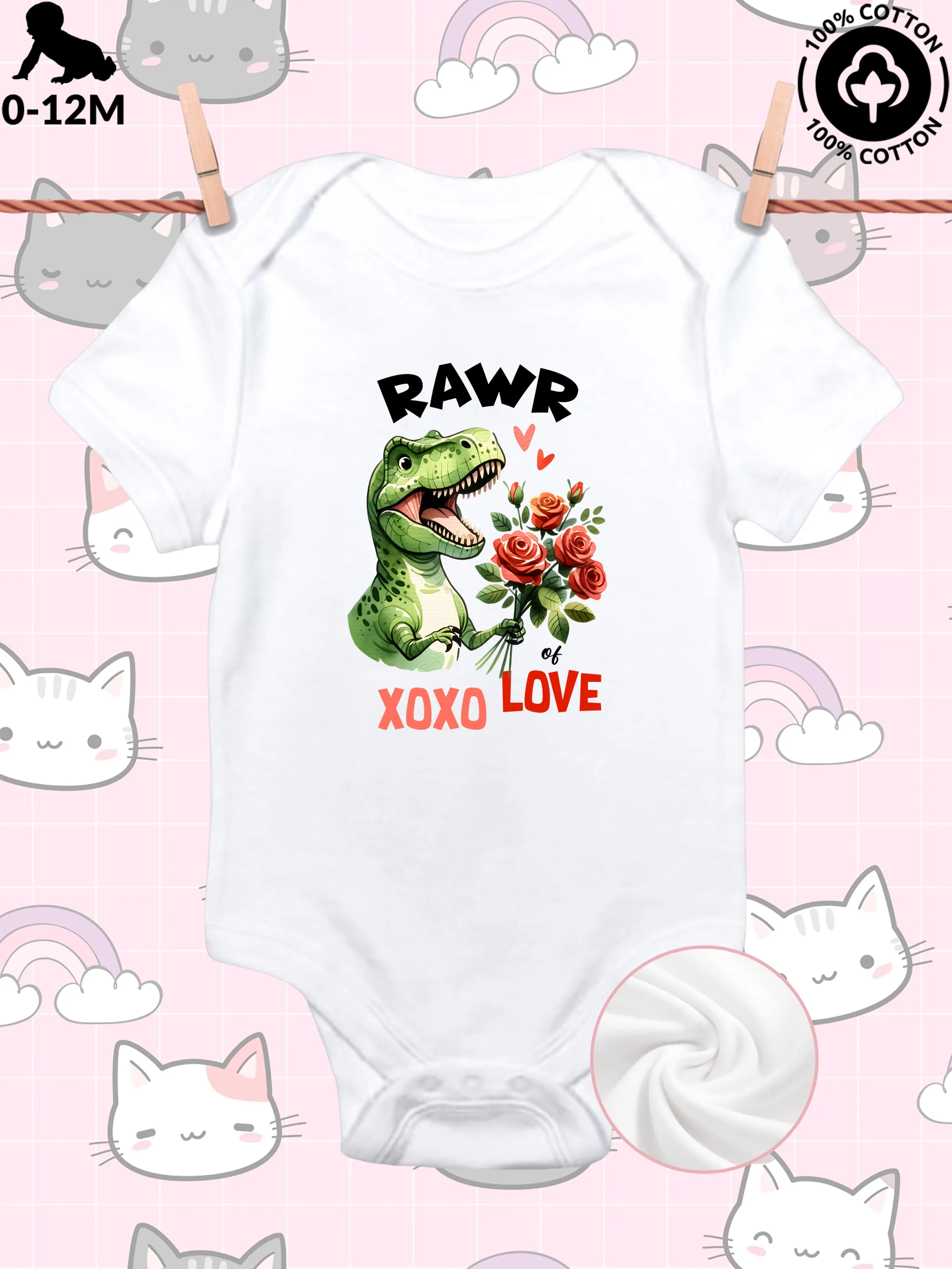 

Rawr XOXO Love Unisex Baby Crawling Suit, Pure Cotton Soft Onesie, All-Season Wear White Bodysuit 190GSM