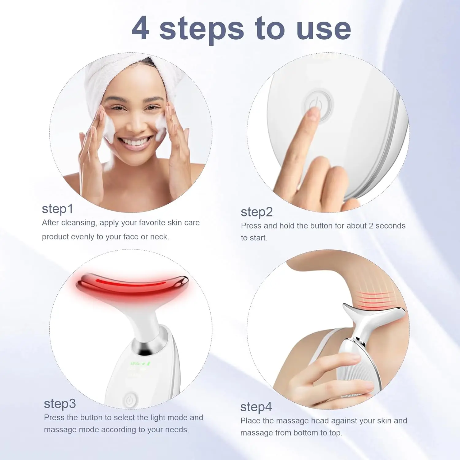 เครื่องนวดหน้า 7 สี พร้อมไฟ LED บำบัดผิวหน้าและลำคอ อุปกรณ์ดูแลผิวพกพา เครื่องนวดหน้าแบบใช้แสงสีแดง