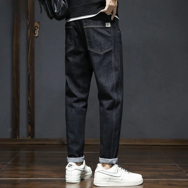 

Мужские черные прямые джинсы, эластичные модные длинные брюки, новинка весеннего сезона, удобные свободные брюки, молодежная мода