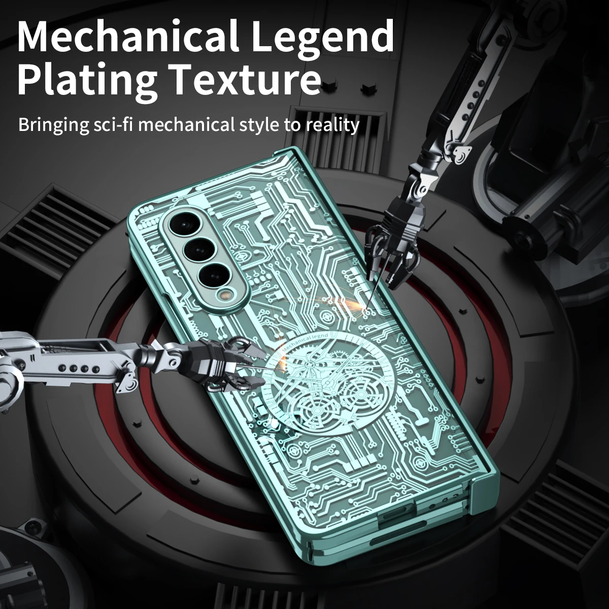 For Samsung Galaxy Z Fold 6 5 4 3 2 Case Mechanical Hinge Plating Clear Transparent Full Protector Tempered Film Folding Cover