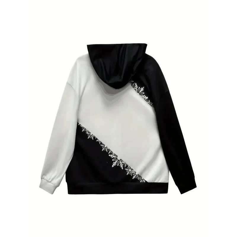 Bluza damska plus size 1XL-5XL, nowa, modna, z długim rękawem, na imprezę, wkładana przez głowę, z kapturem, codzienna, kontrastowa, z nadrukiem świątecznym.
