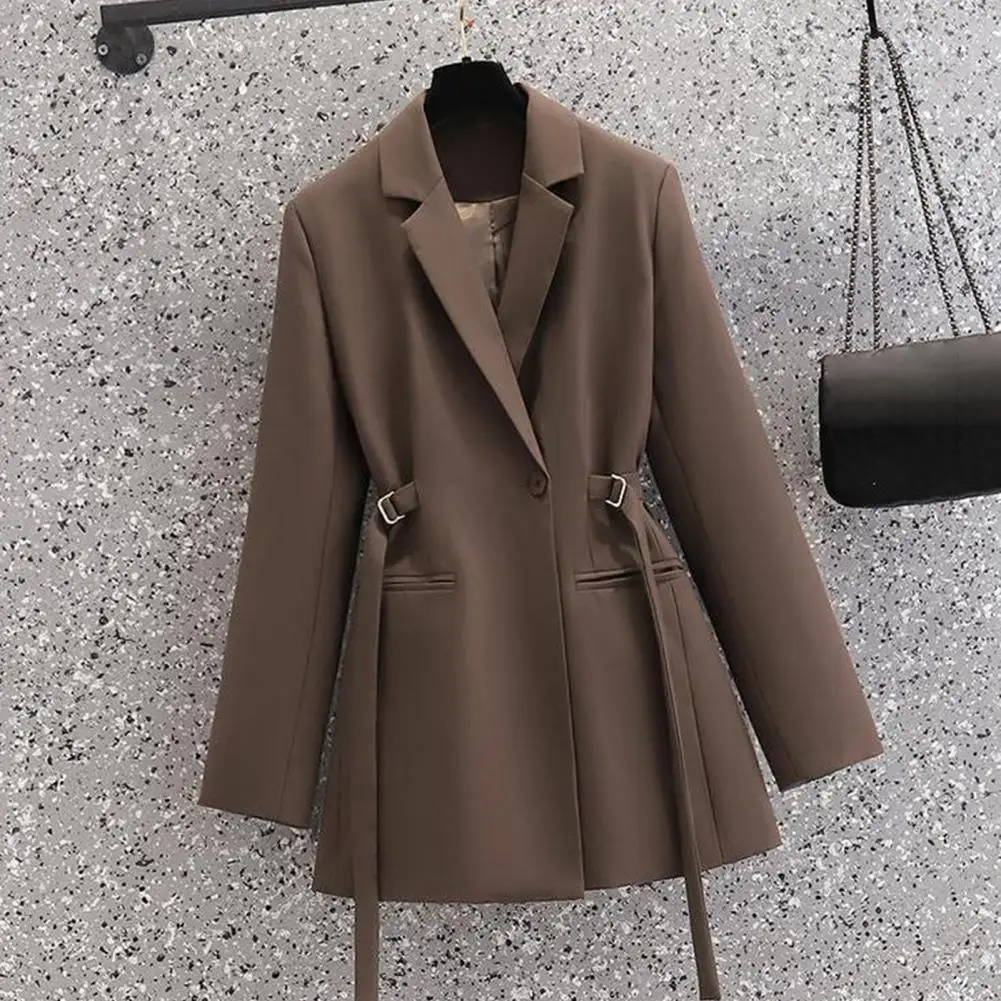 Women Blazer Lapel Long Sleeves Slim Waist Elegant Lady Coat Single Button Turn-down Collar Plus Size  Autumn Coat For Work