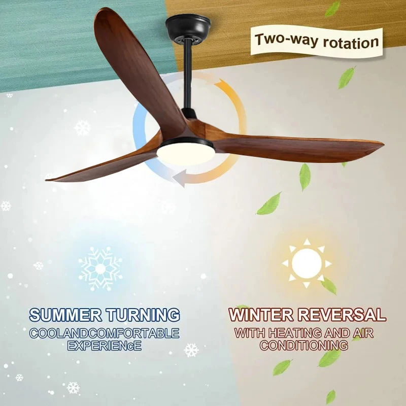 High Power DC Motor, Remote Control with Light, Living Room, Dining Room, 3 Blades, Solid Wood Propeller, 52 Inch Ceiling Fan