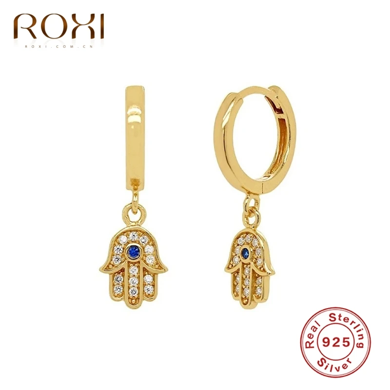 ROXI Blue Stone Hands Hoop Earrings for Women Girls Gift Wedding Ins Unusual Earrings Cartilage Silver 925 Jewelry Pendientes