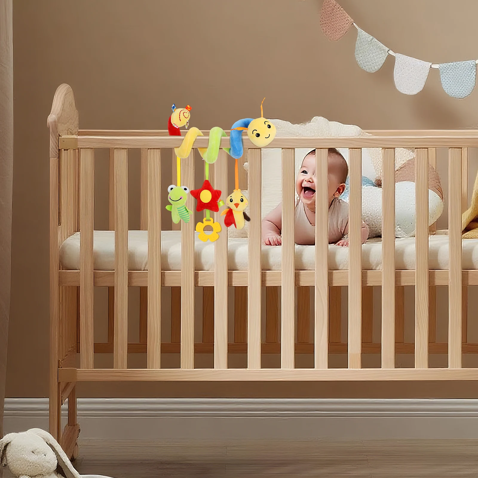 Stroller Hanging Spiral Activity Crib Squeaky Bed Plaything Baby Newborn Pram Hanging Soft Cotton Spiral Wrap Toy For