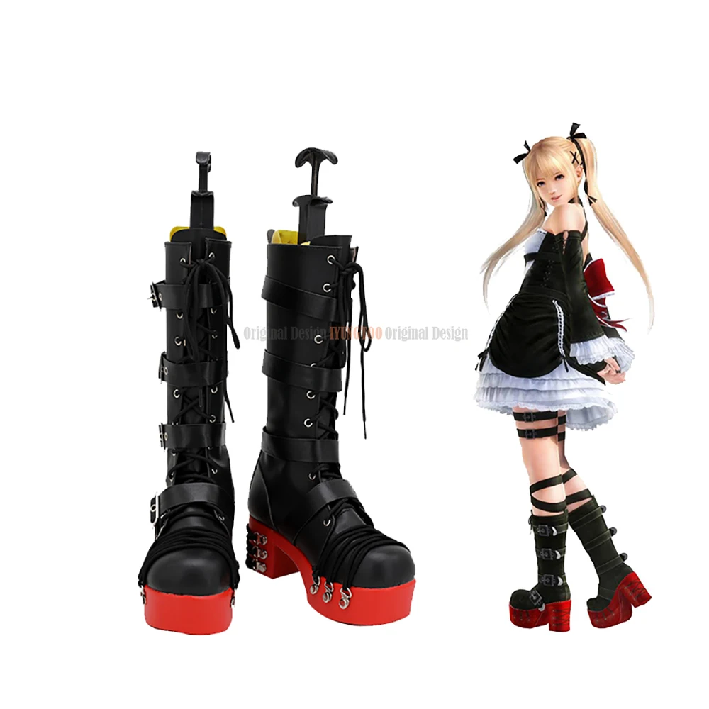Bottes de cosplay Dead or Alive 5 Marie Rose, chaussures en cuir noir, sur mesure pour adultes et enfants
