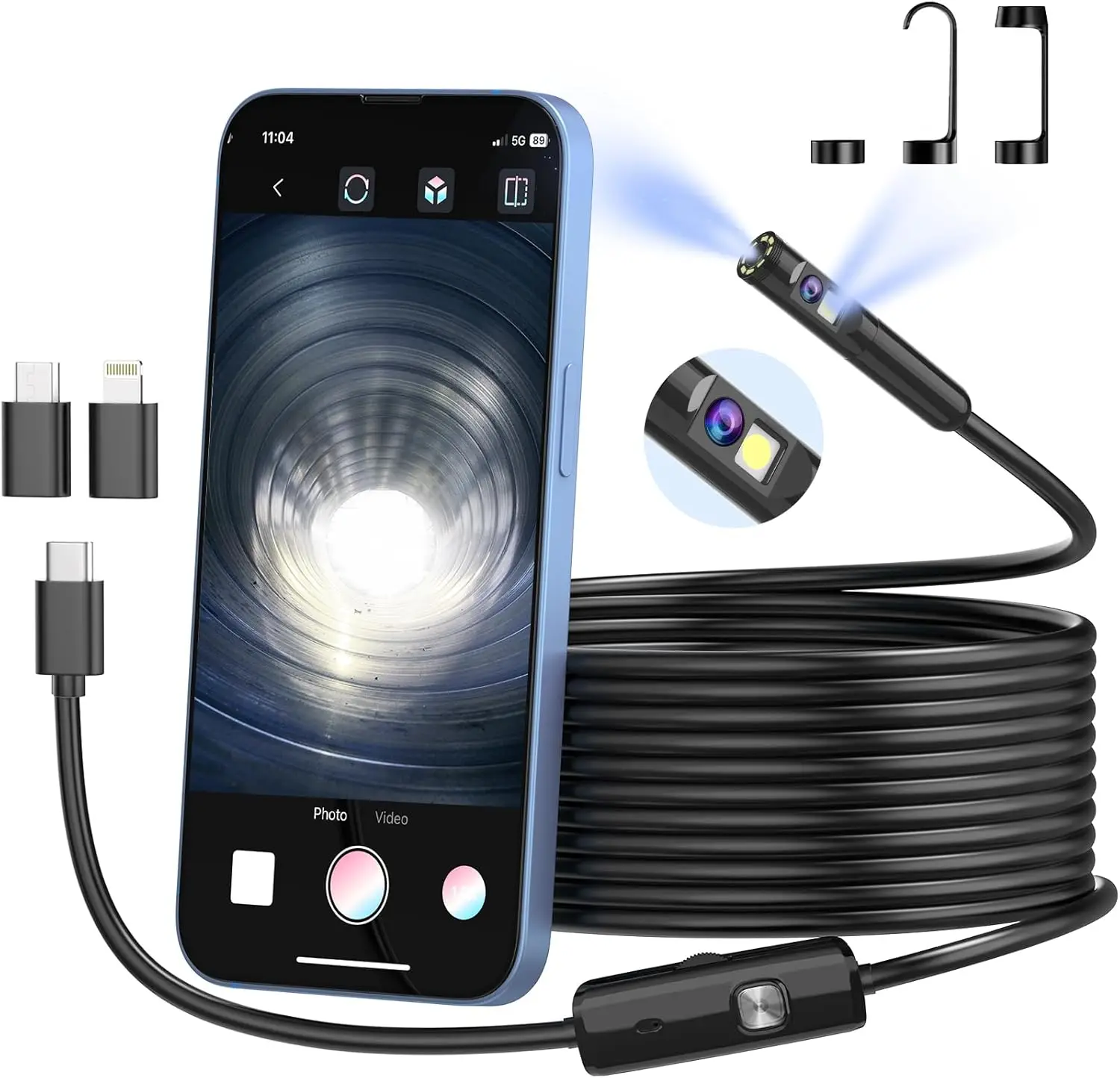 

Модернизированная эндоскопическая камера 1920P HD, полужесткая камера со змеей длиной 16,4 фута для Android iOS, водонепроницаемая IP67, черная