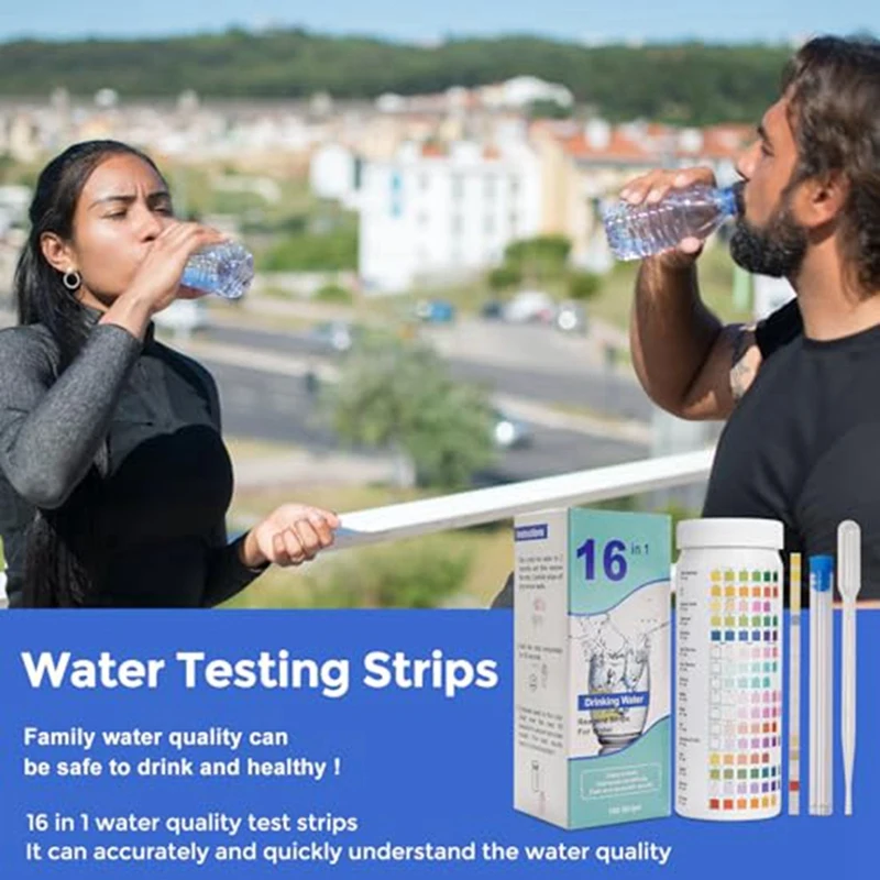 16-In-1 Water Test Strips Fluoride Test Kit 100 Strips Home Water Quality Test Kit