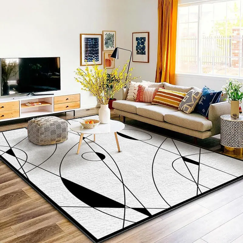 Black and White 3d Visual Imitation Cashmere Carpet Living Room Sofa Carpet Office Study Carpet Floor Mat Rugs for Bedroom POD