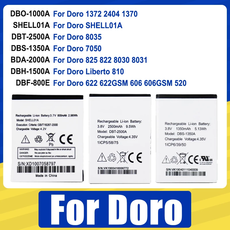 

DBH-1500A DBT-2500A DBF-800E DBO-1000A Аккумулятор BDA-2000A DBH-1500A для Doro 622 606 810 825 1372 2404 7050 8030 8035 SHELL01A