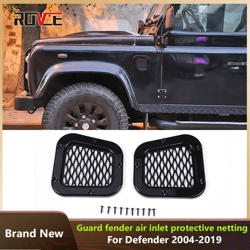 Rovce-land rover Defender,エアフローフェンダー,モトクロス,グリッドスタイルのステッカー,黒の腹筋,90, 110, 2004-2019の車のサイドベント